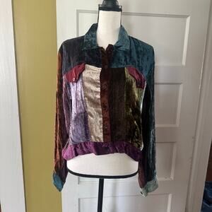 vintage Sacred Threads Velvet Patchwork Bomber Jacket sz M Coat of Many Colors